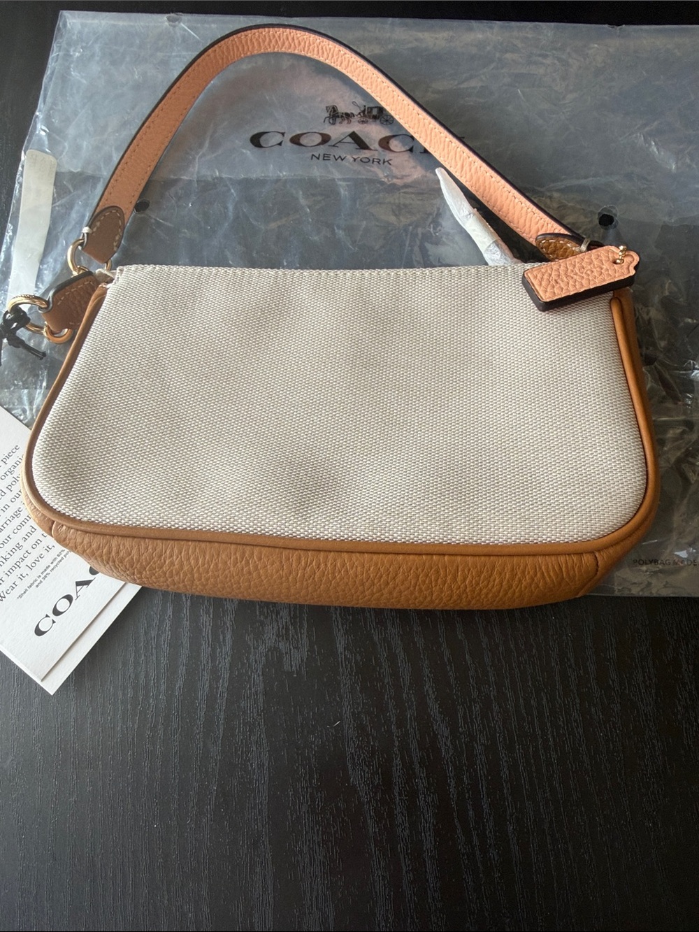Coach Beige nolita Canvas Wristlet with Tan Leather Trim - Picture 4 of 7
